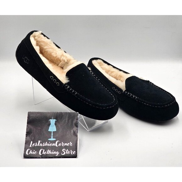 NWT Ugg Women's Black Suede \Ansley Water-Resistant Moccasin Slippers Sz 11 2998 - Picture 12 of 16